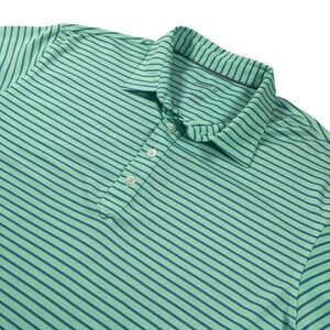 johnnie-O Men's Large Green Blue Striped‎ Polo Shirt Short Sleeve Golf Casual